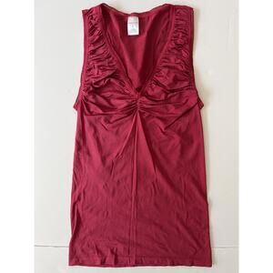 Women's Sleeveless Ruched V-Neck Camisole - Deep Burgundy
